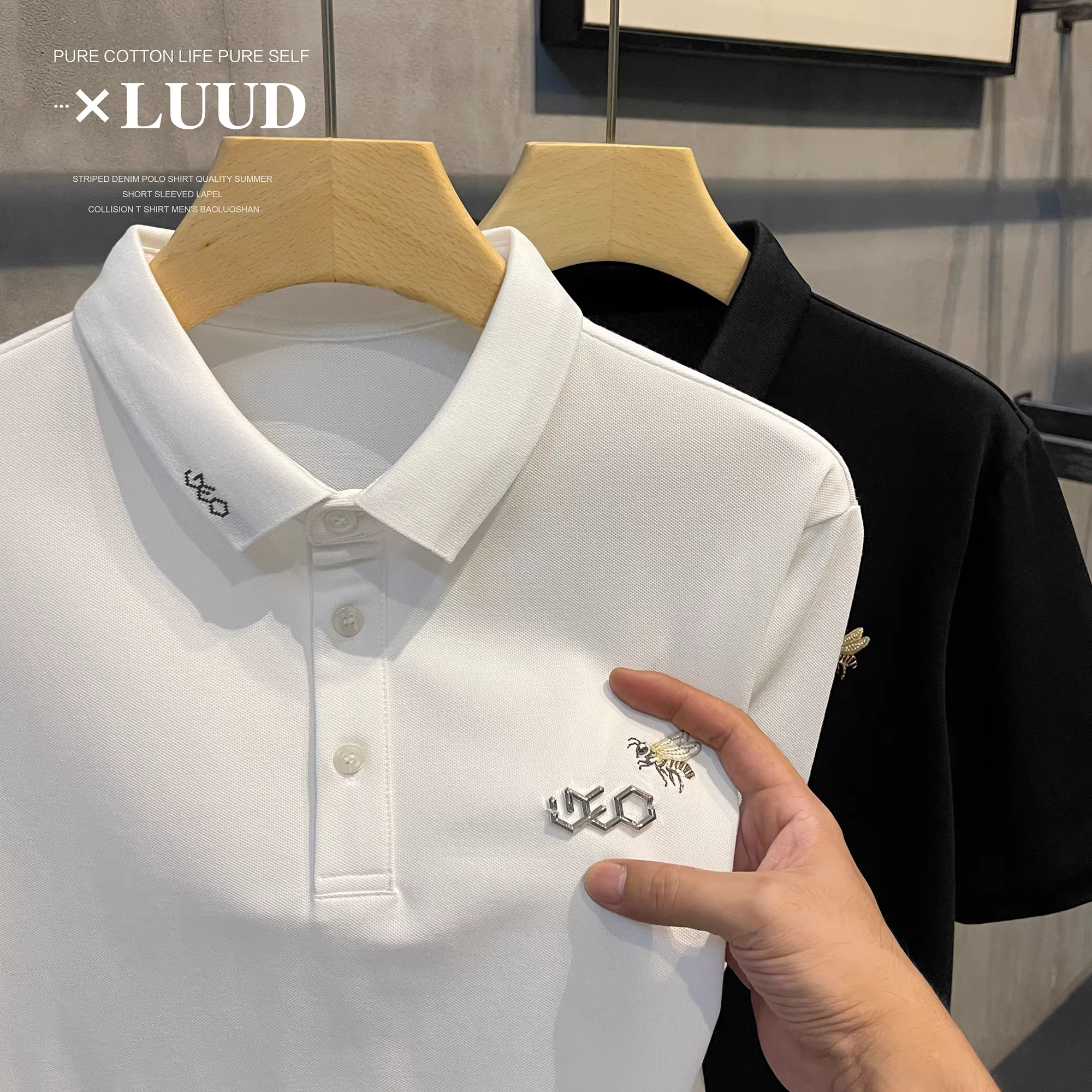 Áo sơ mi POLO thêu LUUD Little Bee phong cách Hàn Quốc hợp thời trang đa năng tay ngắn giản dị nhẹ nhàng sang trọng có cổ áo sơ mi polo hàng đầu