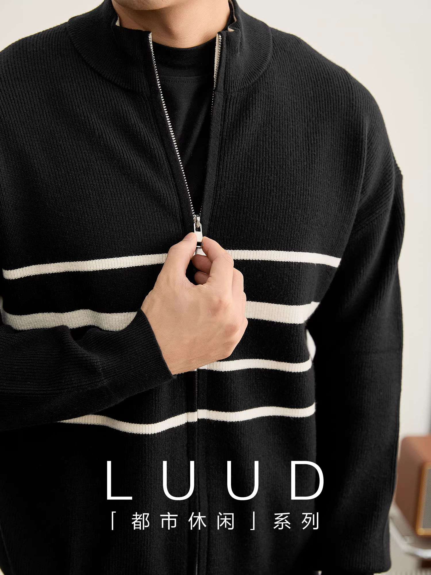 Ưu đãi đặc biệt: Áo khoác len nam cổ đứng sọc phối màu thời trang, đơn giản và phong cách, chất liệu chống xù.