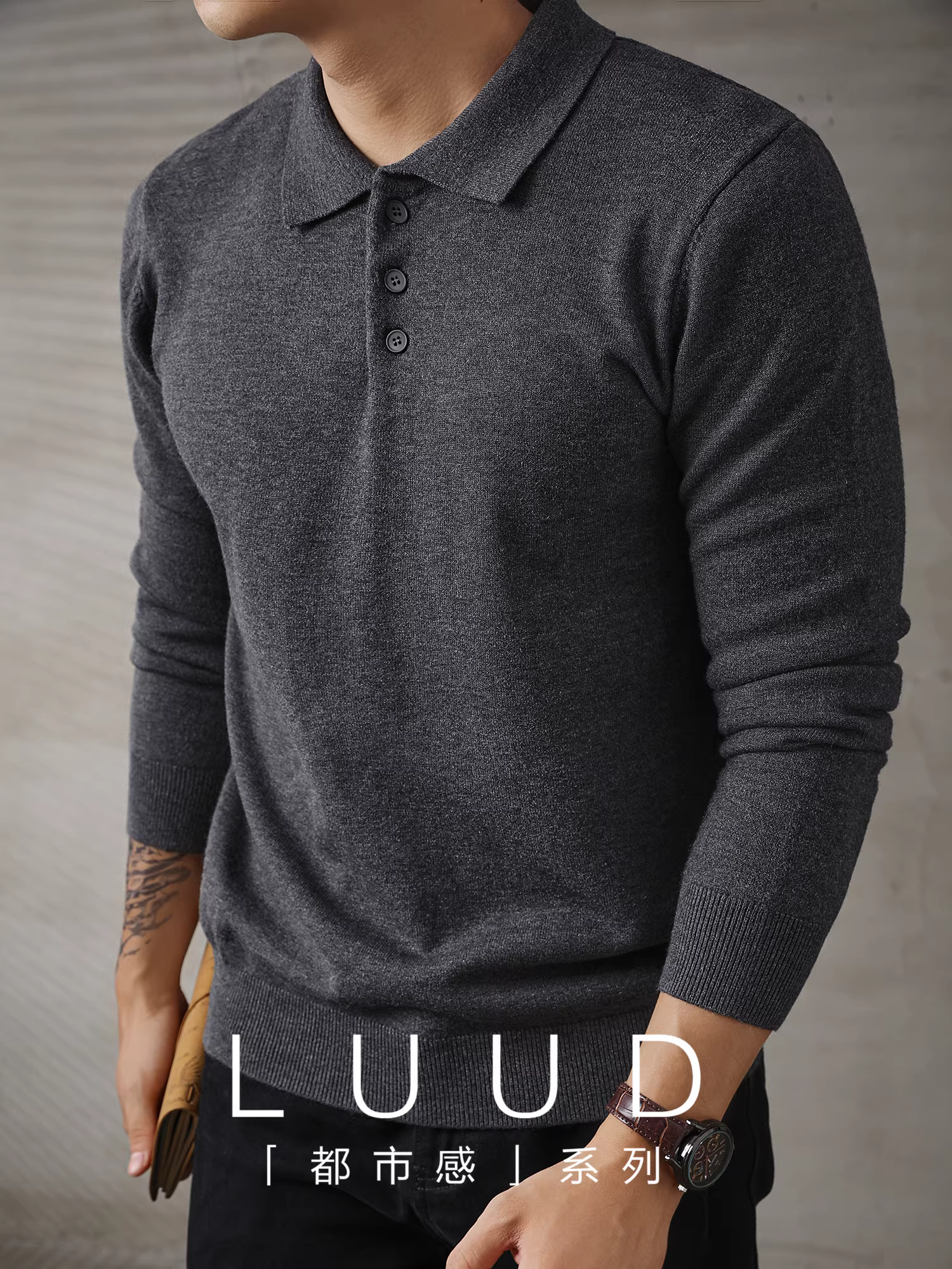 Áo len nam dài tay phong cách đi làm đô thị LUUD, áo len mùa thu đông ấm áp, kiểu dáng ôm sát, áo POLO