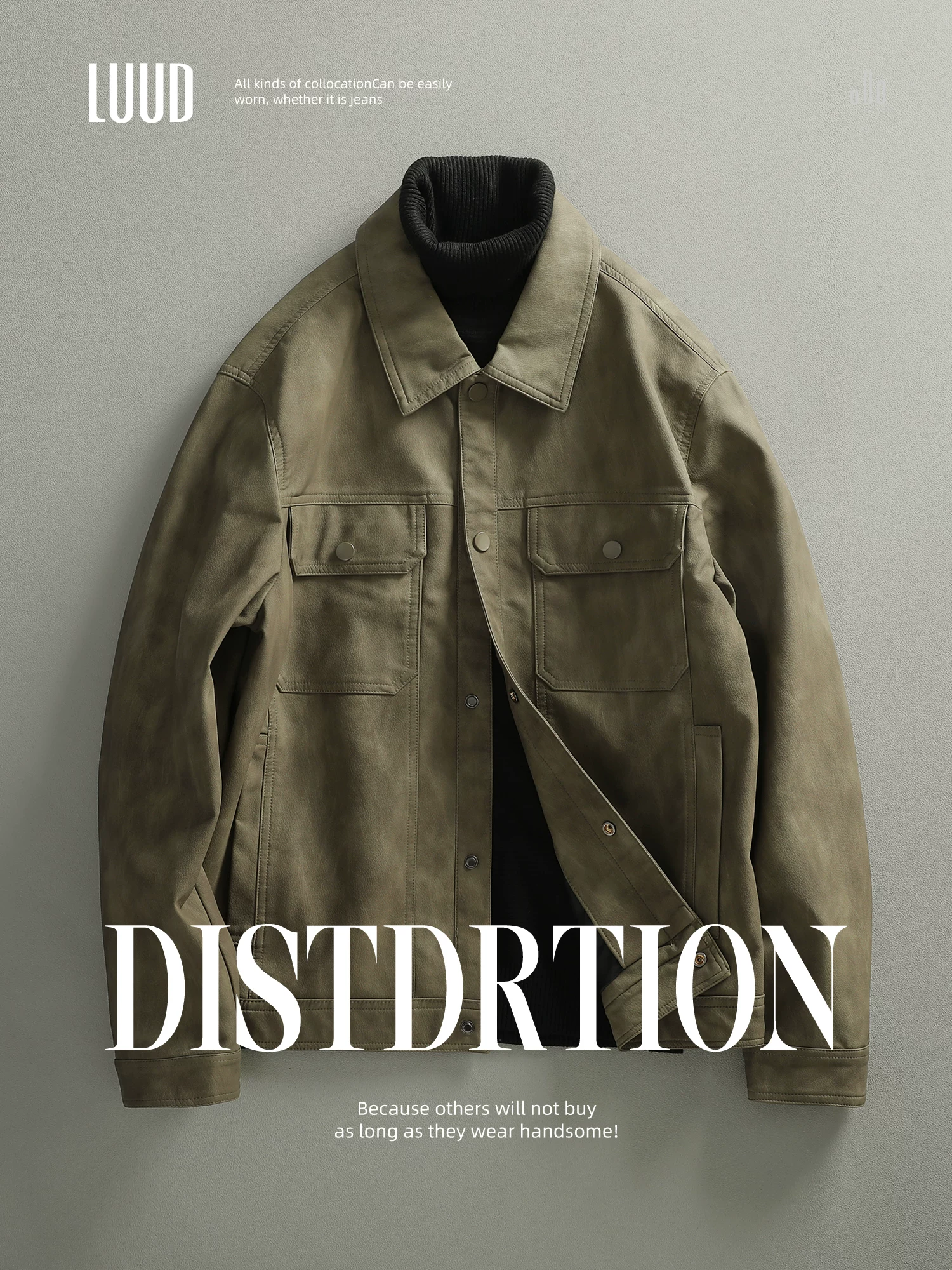 Áo khoác da công sở sang trọng nhẹ nhàng LUUD phong cách Hàn Quốc áo khoác dáng ôm kiểu dáng ngắn nhiều túi áo khoác da bomber