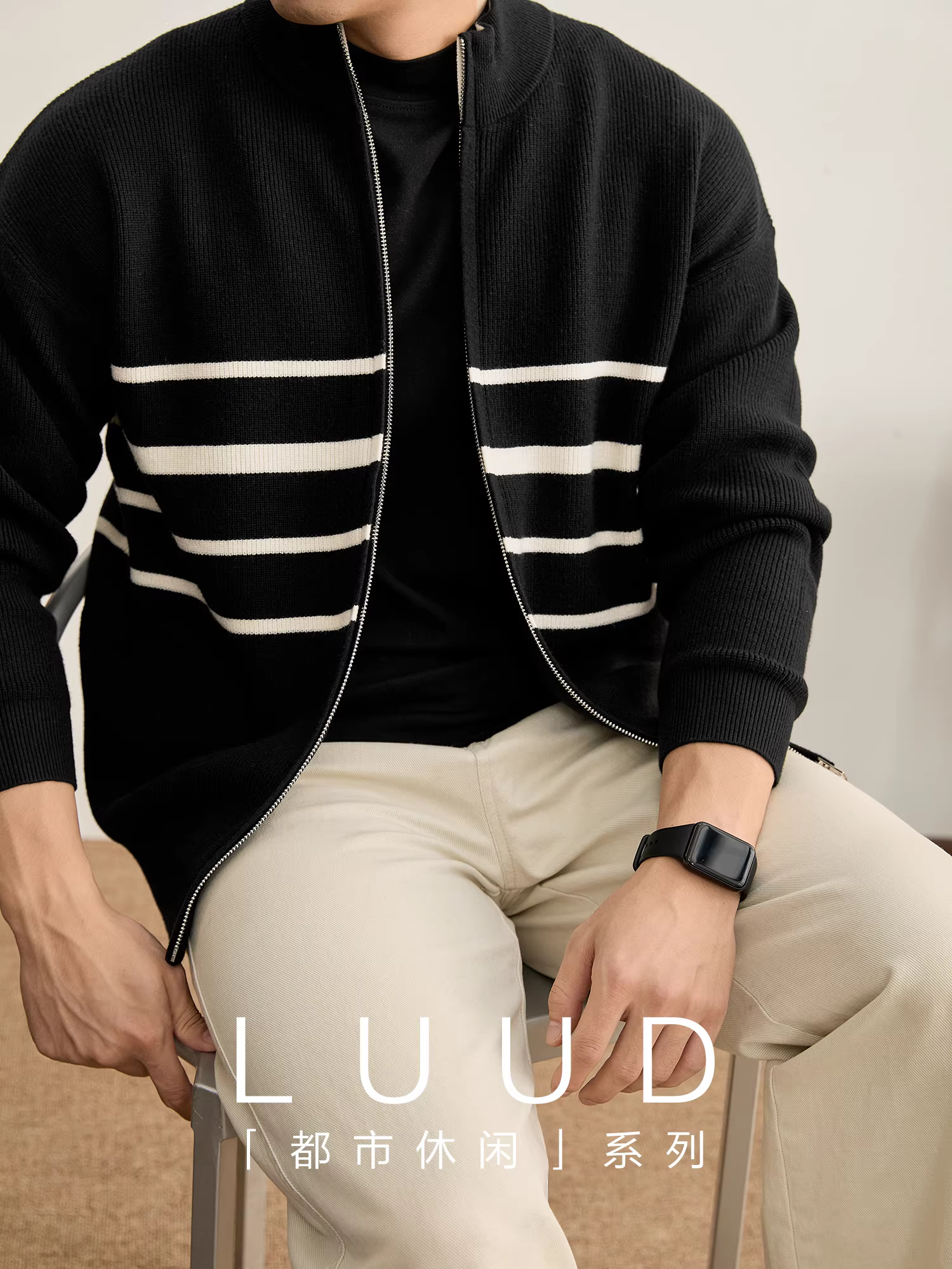 Ưu đãi đặc biệt: Áo khoác len nam cổ đứng sọc phối màu thời trang, đơn giản và phong cách, chất liệu chống xù.