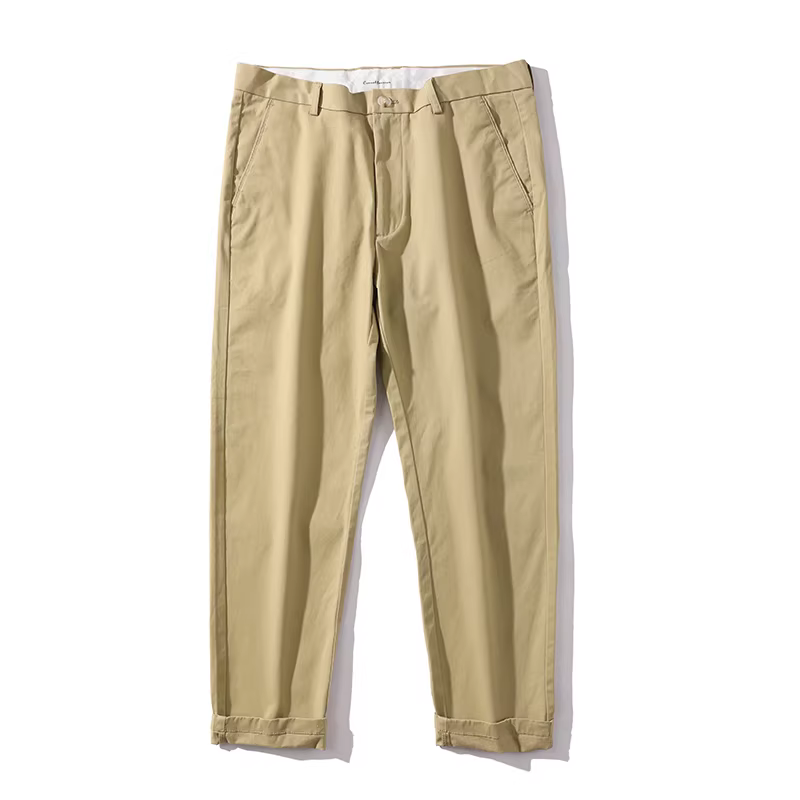 LUUD quần kaki phong cách Hàn Quốc mới mùa hè dành cho nam, quần ống đứng đơn giản theo phong cách retro, quần ống côn chín điểm màu trơn.