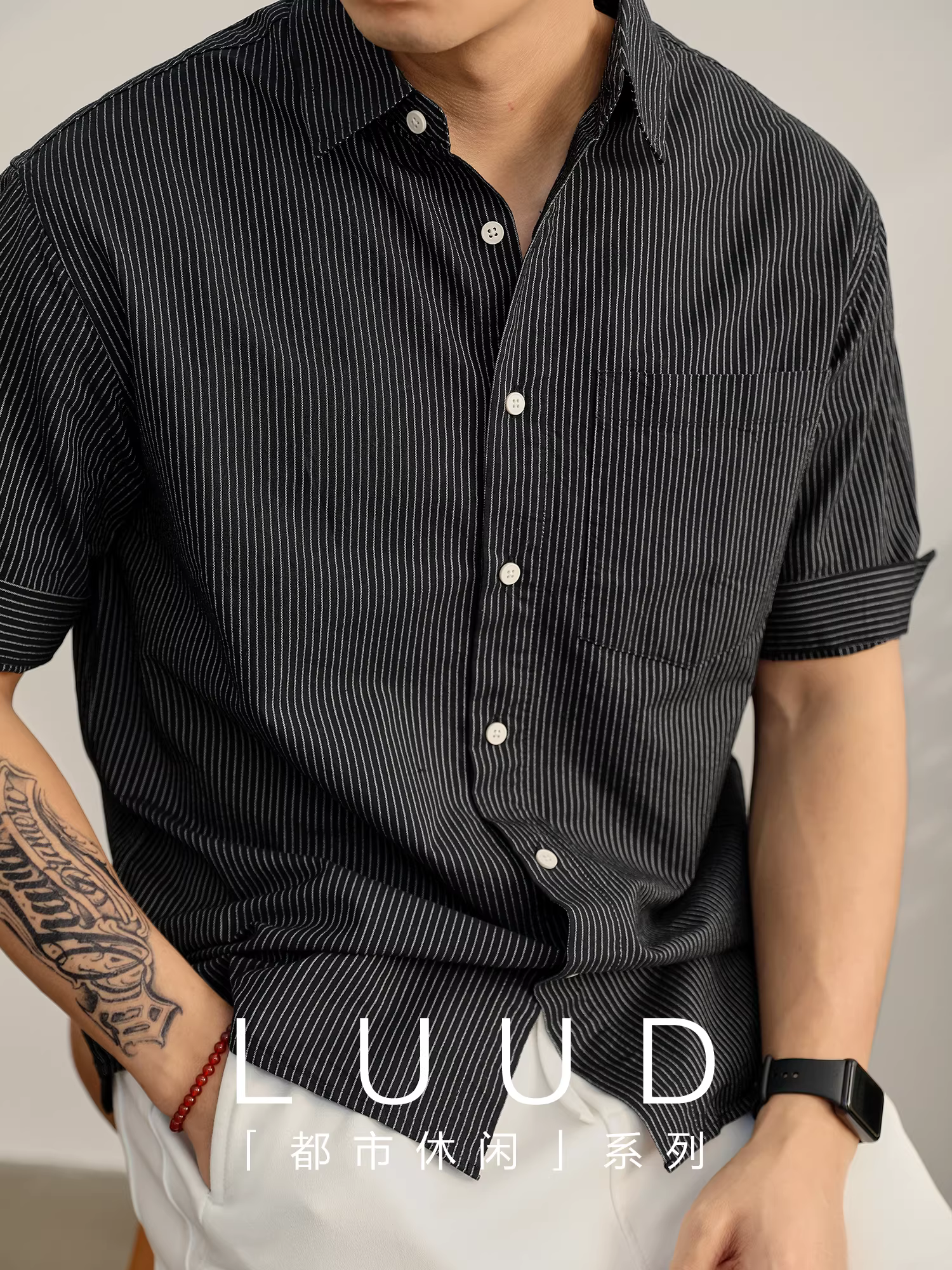 Áo sơ mi ngắn tay sọc Oxford 100% cotton nguyên chất LUUD dành cho nam, áo sơ mi một túi đơn giản và phong cách mùa hè