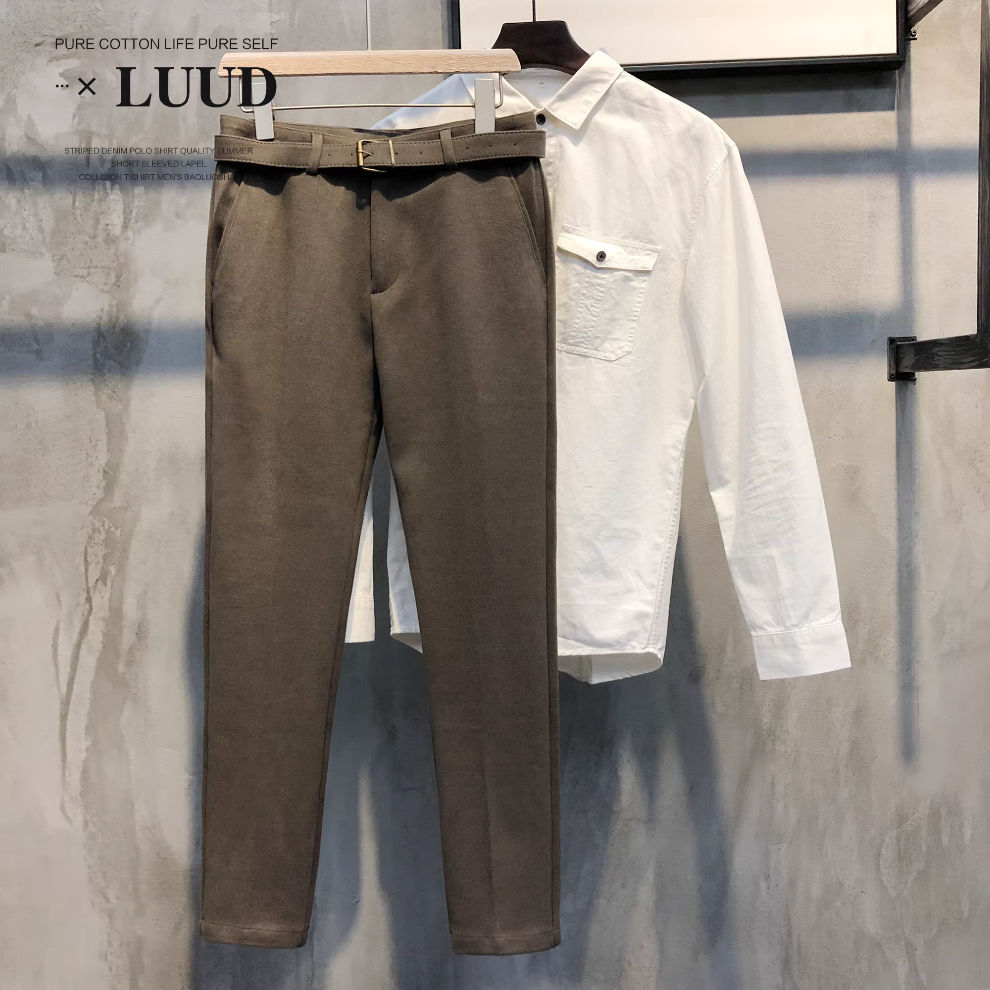 LUUD chất liệu len thu đông dành cho nam phong cách Hàn Quốc quần lửng dáng ôm đa năng kiểu dáng ôm vừa vặn hợp thời trang