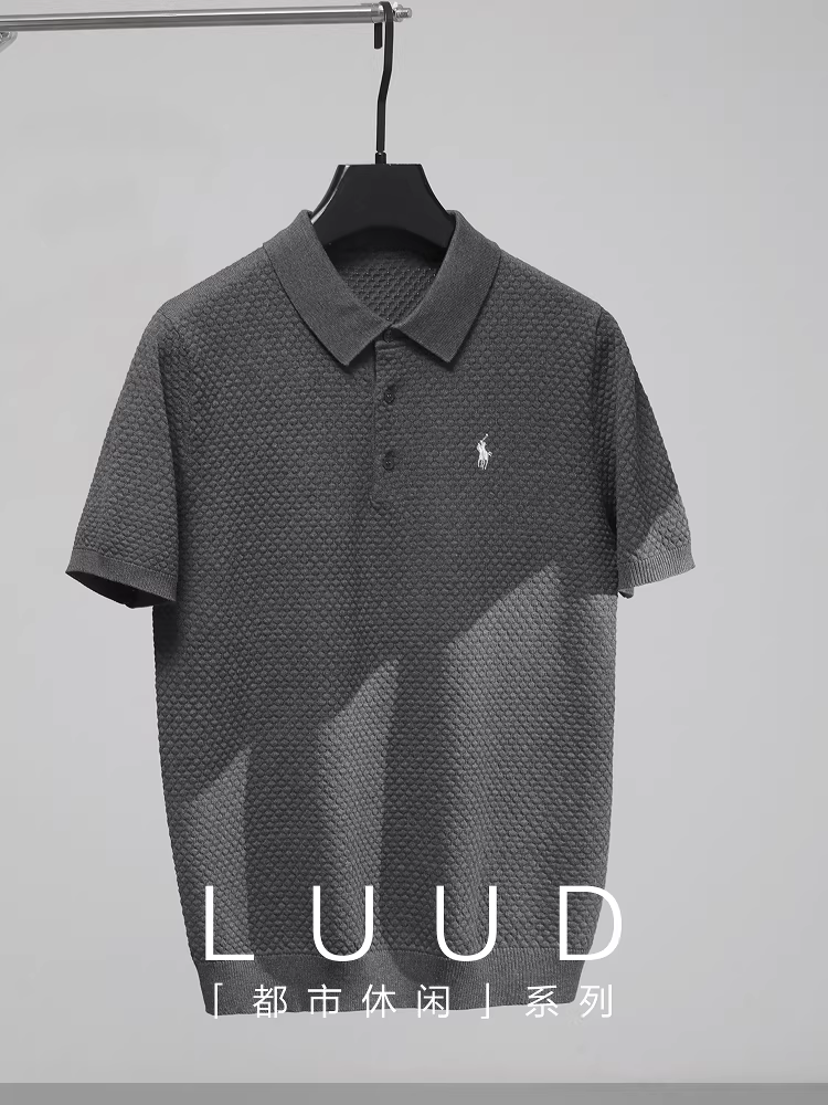 Áo polo dệt kim có họa tiết LUUD dành cho nam, áo thun có cổ ôm vừa vặn hợp thời trang mùa hè có thêu hình hiệp sĩ, áo thun thông thường.