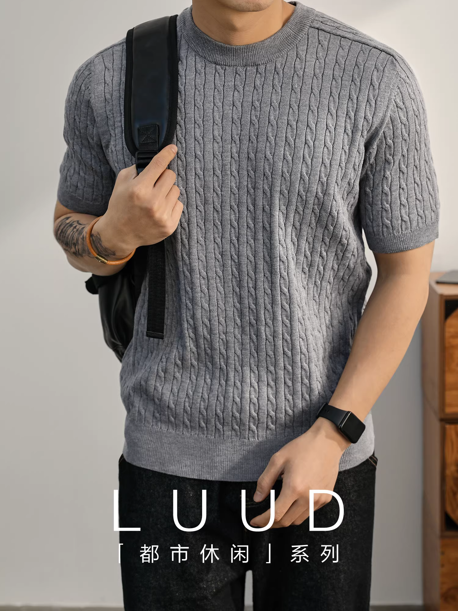 Áo thun nam dệt kim ngắn tay pha len mùa hè LUUD đơn giản và sang trọng, áo đa năng mặc hàng ngày