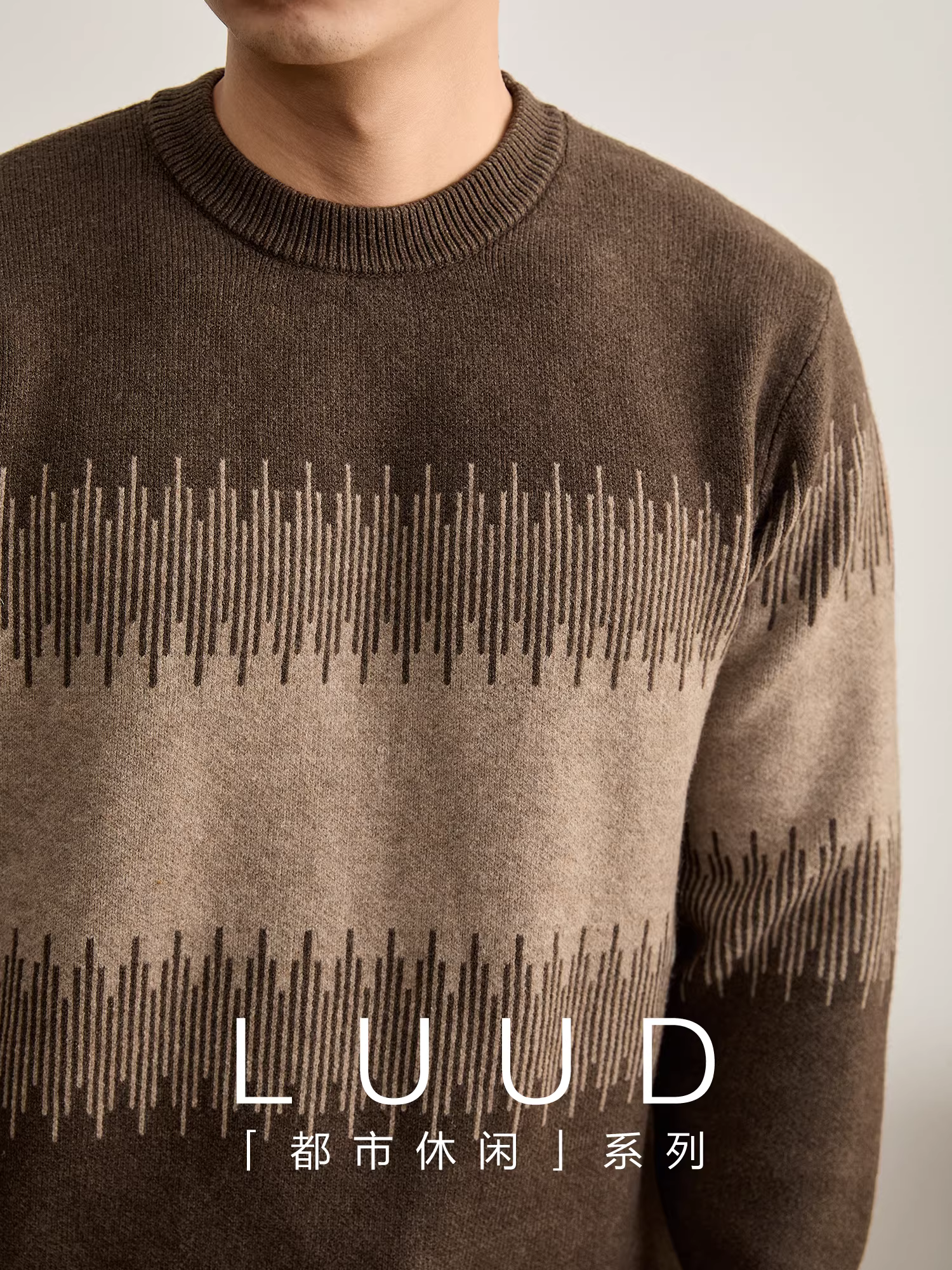 Áo len dài tay cổ tròn kiểu Mỹ LUUD dành cho nam, áo len dệt kim phối màu phối màu nặng 750G dành cho mùa thu đông