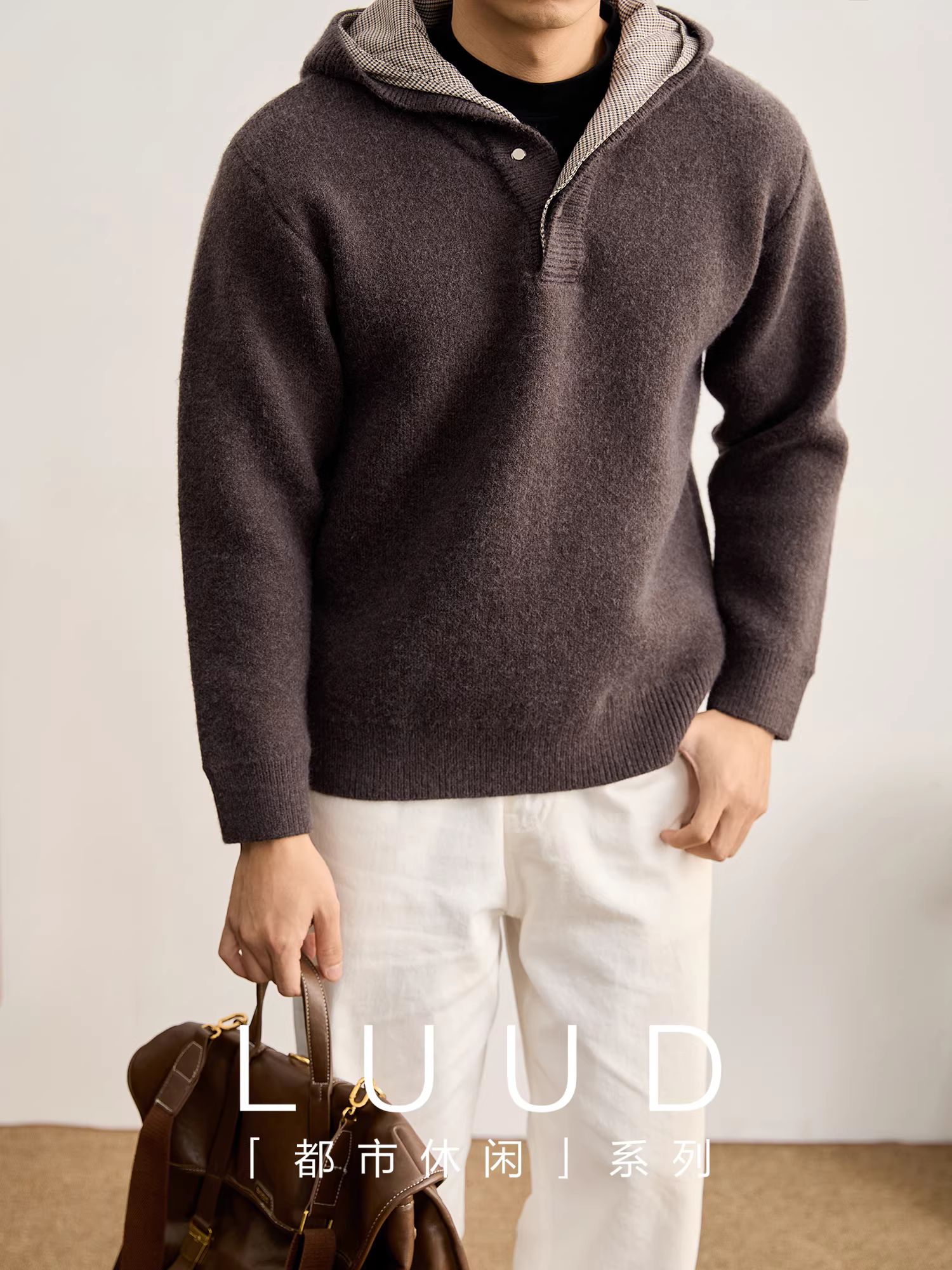 Áo len chất liệu lông cừu vùng cực nặng, kiểu dáng sang trọng dành cho nam, áo khoác có mũ giả hai lớp kiểu cổ điển mùa đông họa tiết răng cưa