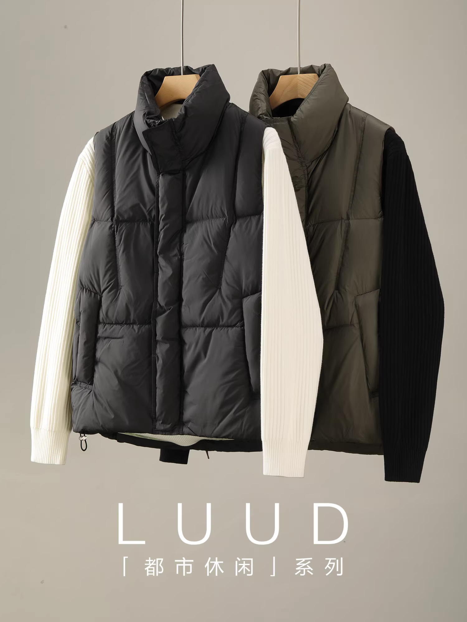 Áo phao không tay cổ đứng lông vũ trắng ấm áp mùa đông LUUD dành cho nam, có trang trí nhãn hiệu