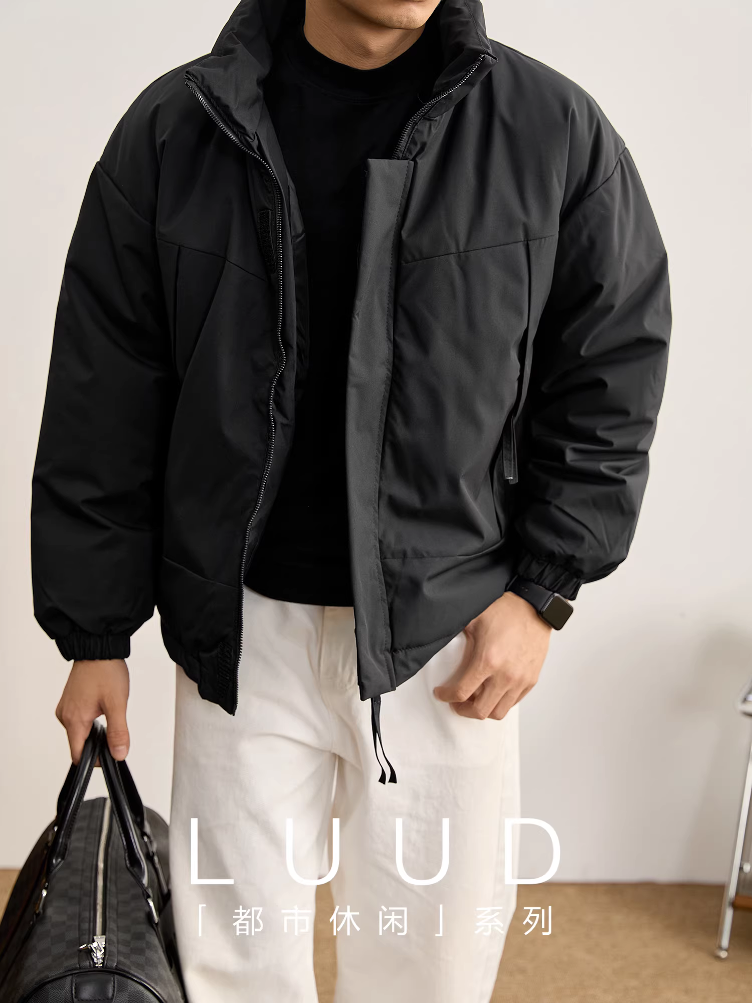 Áo khoác cotton nam mùa đông LUUD kiểu dáng đơn giản, cổ đứng, màu trơn, nhẹ, ấm áp, may chần bông.