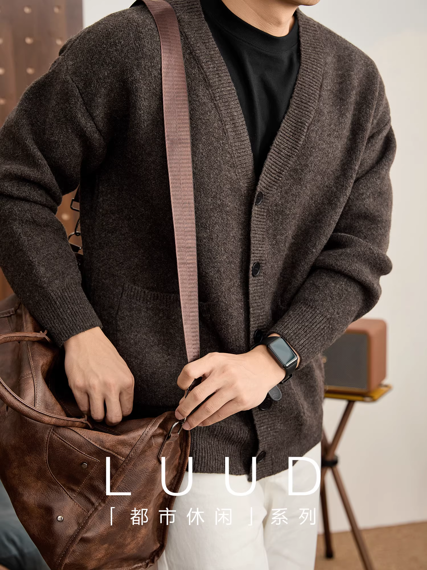 Áo len nam dệt kim chải sợi len cừu pha, kiểu dáng lười biếng thoải mái, mùa đông, trọng lượng cao 750g