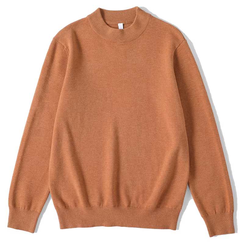 Áo len dệt kim cổ cao nửa cổ màu nâu LUUD dành cho nam, phong cách retro Hàn Quốc, màu trơn, dài tay, giản dị, áo len len cừu ấm áp