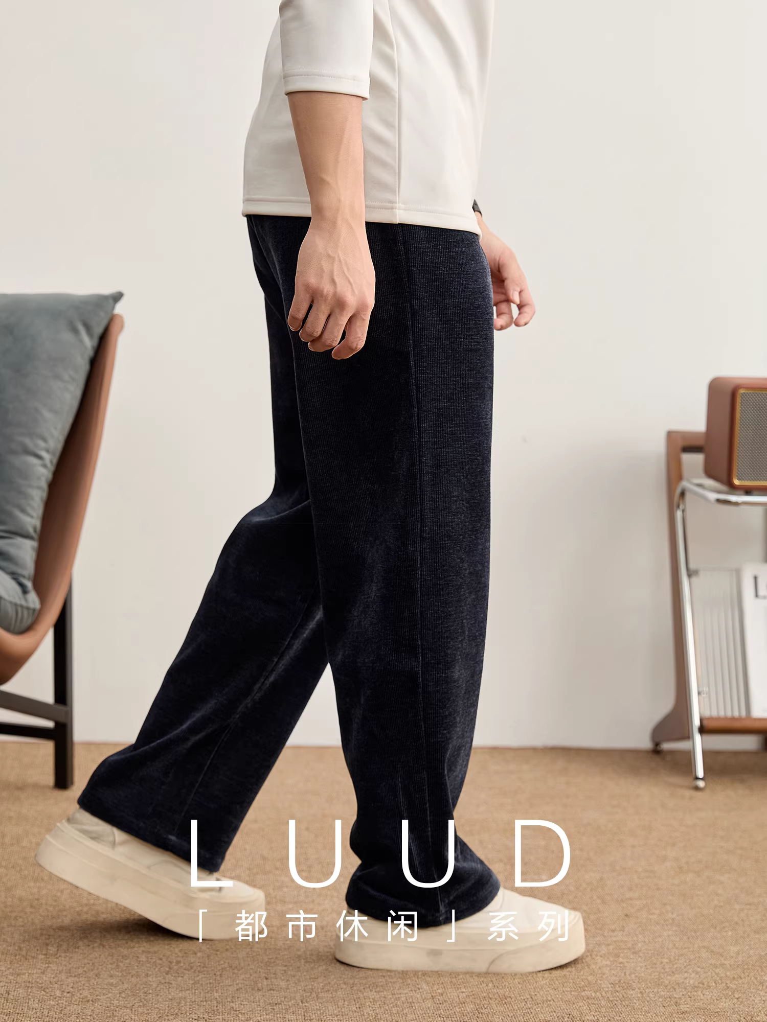 Quần ống đứng chất liệu vải gân mịn LUUD dành cho nam, có dây rút tích hợp, chất liệu mềm mại, quần ấm áp, phong cách thường ngày cho mùa đông.