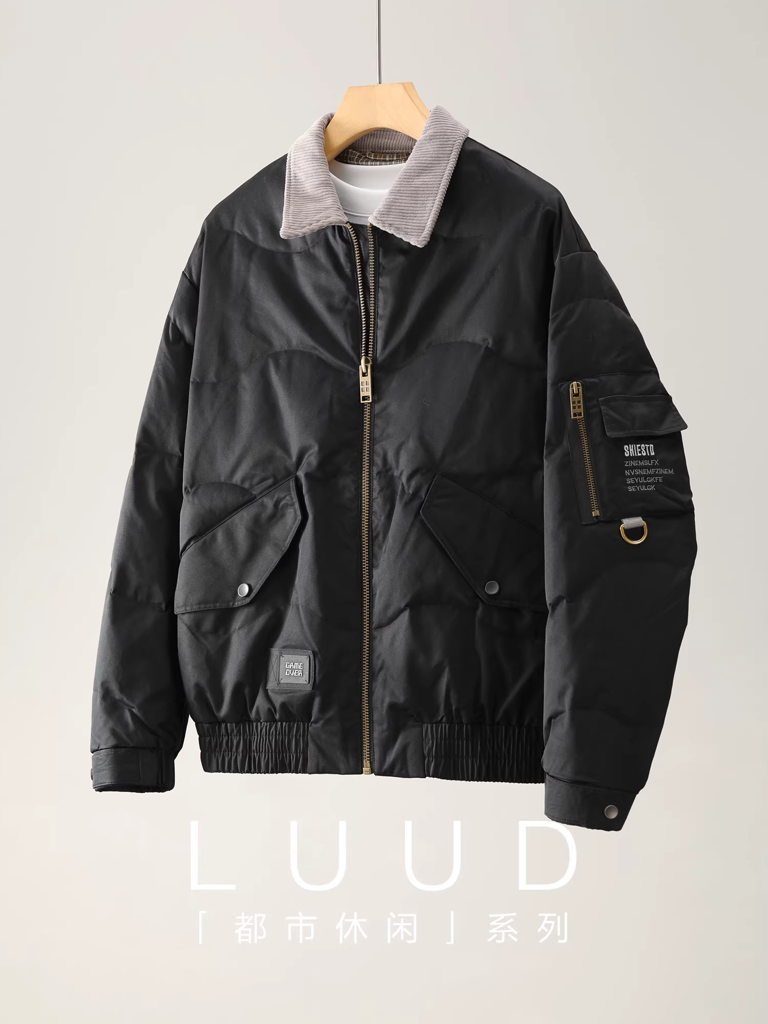 Áo khoác lông vũ đa năng LUUD có nhiều túi, chất liệu vải gân, phối vải, có ve áo, dành cho nam, giữ ấm mùa đông, 90% lông vũ vịt, kiểu áo khoác công nhân