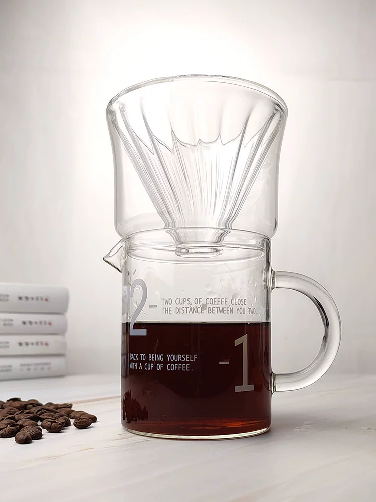 Bộ ấm pha cà phê thủ công đơn giản V60, bộ lọc cà phê dâu tây, cốc lọc cà phê hai lớp kiểu Mỹ, thủy tinh chịu nhiệt