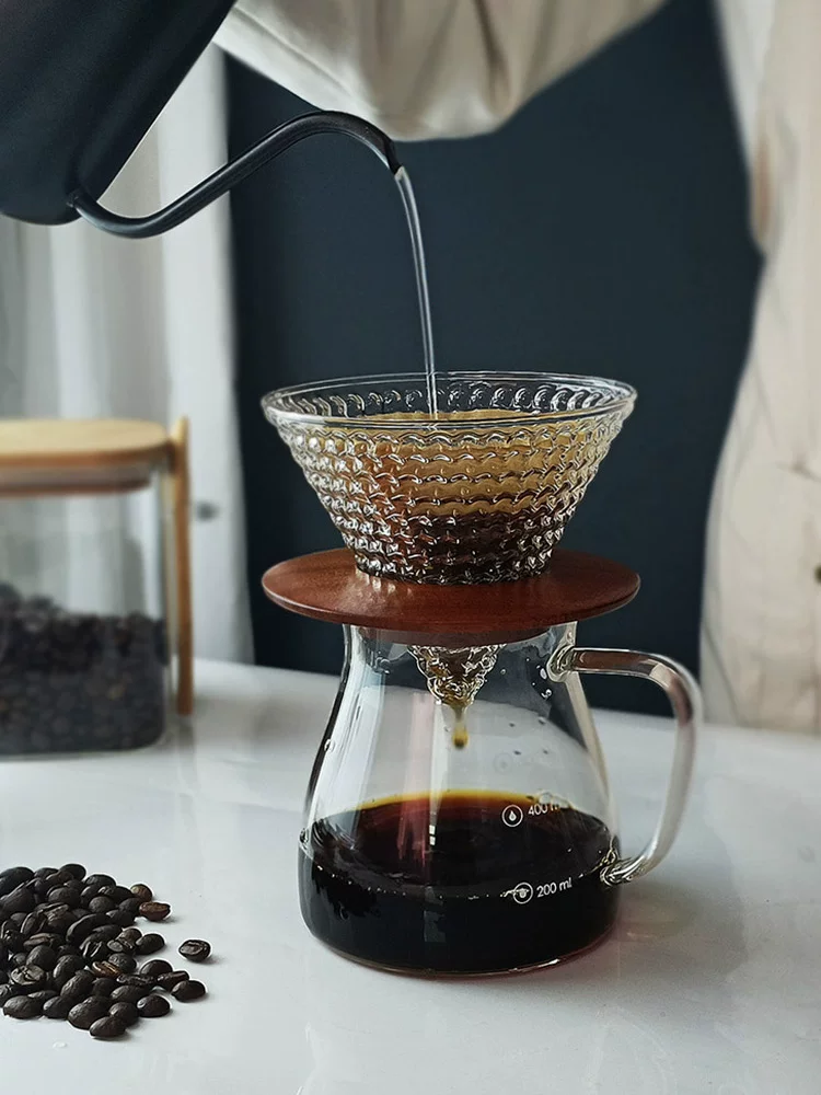 Bộ ấm pha cà phê thủ công, ấm pha cà phê kiểu mây dùng trong gia đình, cốc lọc V60 vị dâu, ấm chia sẻ bằng thủy tinh có nắp, chịu nhiệt và có thể dùng để pha cà phê.