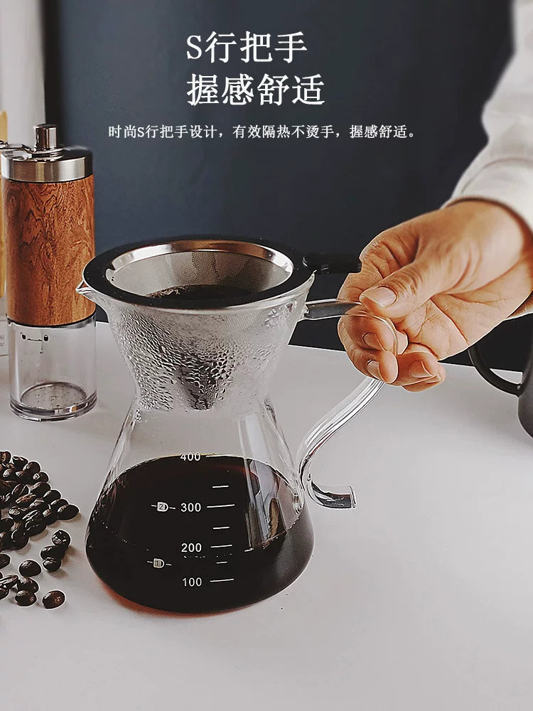 Bộ ấm pha cà phê tích hợp dheer, ấm chia sẻ bằng thủy tinh chịu nhiệt cao có vạch chia, bộ lọc bằng thép không gỉ 304