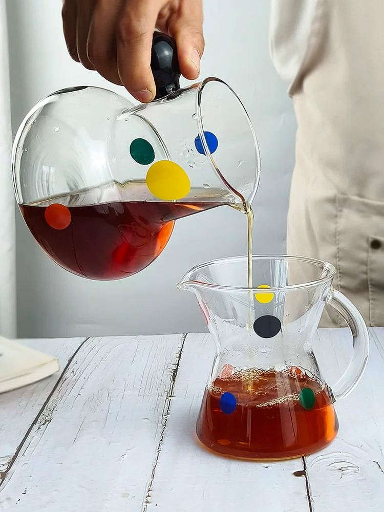 Ly thủy tinh chấm bi, ấm pha cà phê thủ công, ấm chia sẻ, tách cà phê treo tai, tách trà sữa chịu nhiệt cao