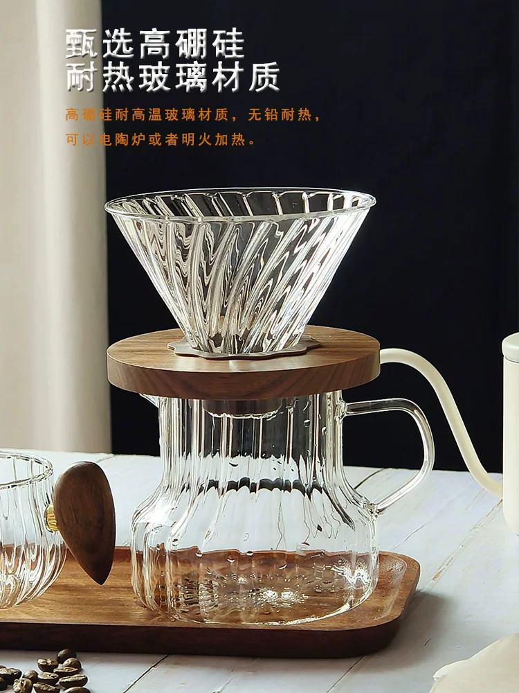 Bộ pha cà phê Pour-over Dheer phong cách Nhật Bản, bình thủy tinh sọc dọc, bộ lọc cà phê, phễu rót cà phê dùng cho gia đình