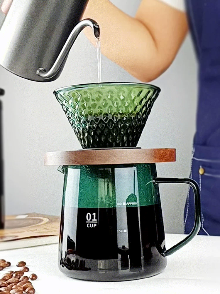 Bình cà phê thủy tinh màu, bình pha cà phê thủ công, bình chia sẻ có nắp và cân, bộ pha cà phê v60, cốc lọc cà phê