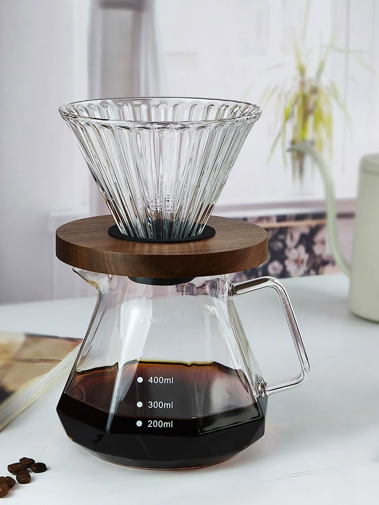 Bộ ấm pha cà phê thủ công hình kim cương, bộ ấm pha cà phê thủ công bằng thủy tinh, bình chia sẻ có vạch chia, ấm pha cà phê thủ công, cốc lọc kiểu Mỹ