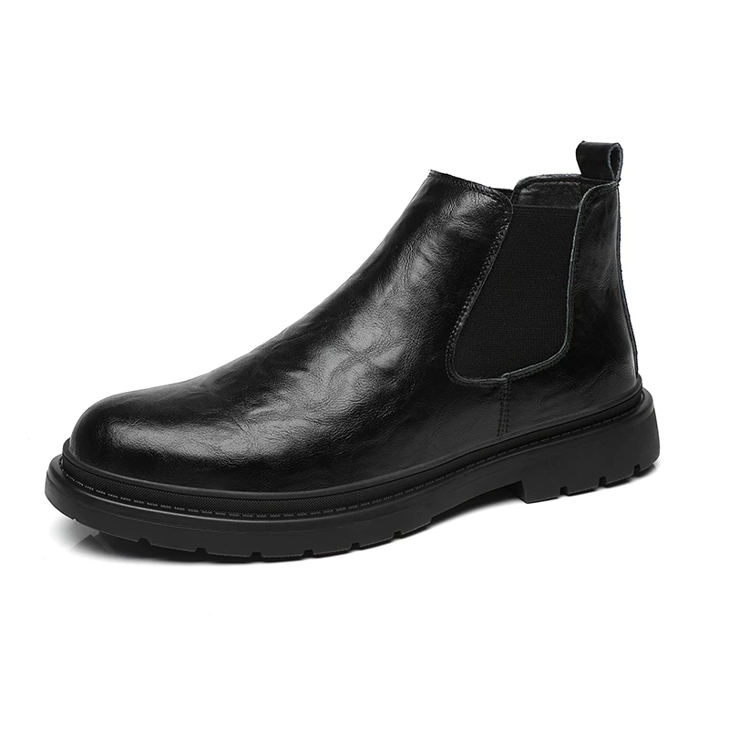Giày Chelsea nam da thật mới, lót lông mùa đông, kiểu dáng trung cổ, giày da không dây, kiểu Martin, boots ngắn, đế mềm chống trơn