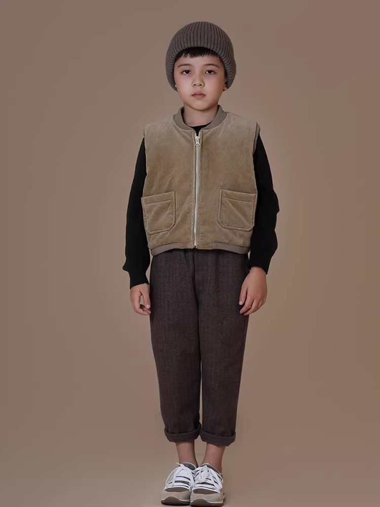 Quần áo trẻ em Hazi Mùa đông Phong cách mới Áo vest bằng vải nhung có khóa kéo bằng vải cotton nguyên chất dành cho bé trai và bé gái, Áo khoác không tay ấm áp cho bé.