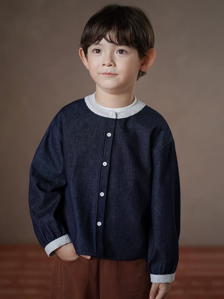 Quần áo trẻ em xuân thu áo bé trai bé gái kiểu Hàn Quốc áo sơ mi thường ngày áo denim trẻ lớn mặc mùa thu
