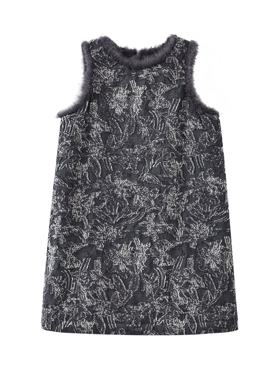 Quần áo trẻ em mùa thu đông, đầm bé gái chất liệu jacquard dày dặn, đầm ấm kiểu cổ điển dài trung bình cho trẻ lớn