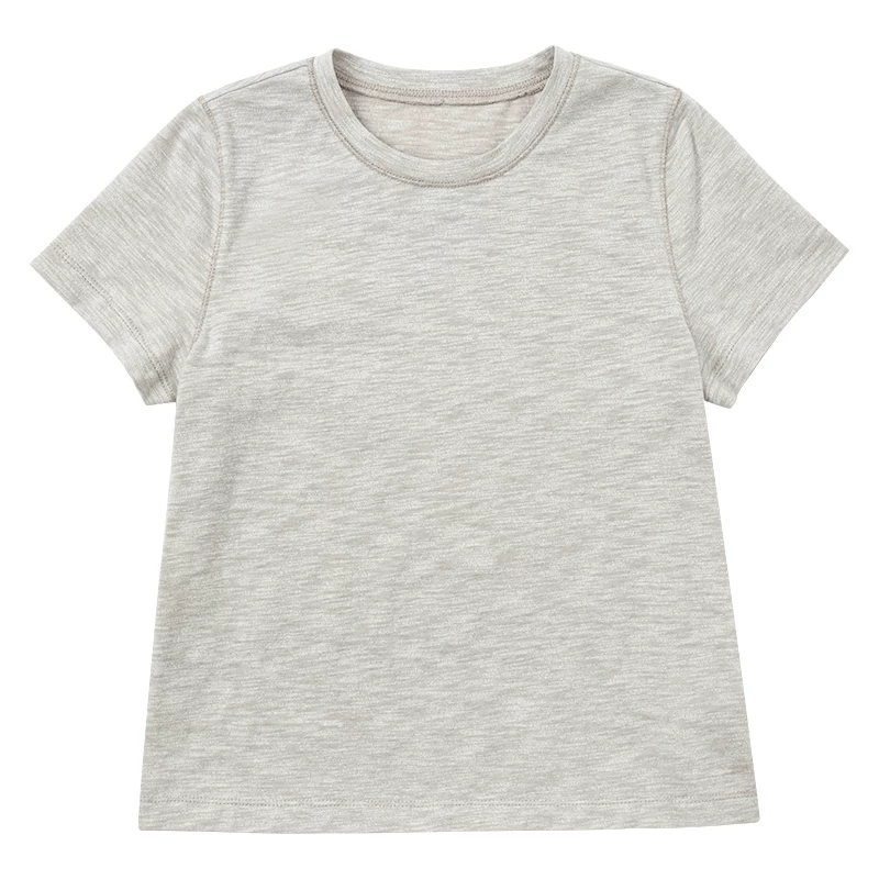 Quần áo trẻ em Hazi Mùa hè Mới về Cotton thân thiện với làn da Màu xám Phong cách cơ bản Áo thun cổ tròn vai thường dành cho cha mẹ và con cái Áo thun ngắn tay khô nhanh