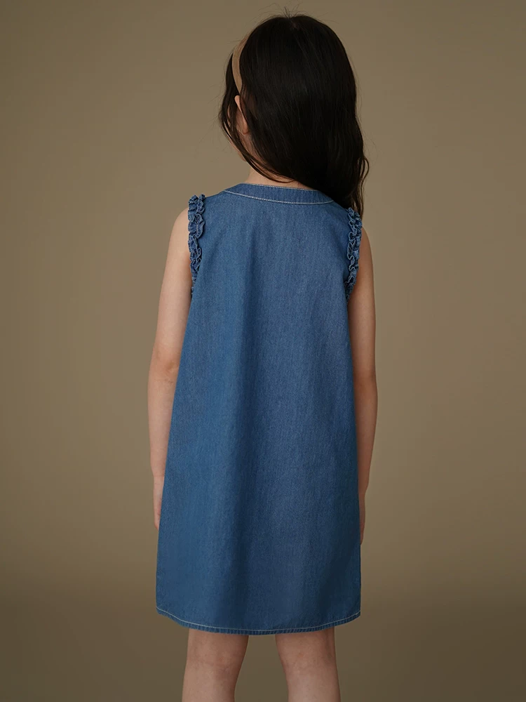Váy trẻ em mỏng mùa hè Váy denim phong cách Hàn Quốc dành cho bé gái Váy dài vừa phải cho trẻ lớn hơn Quần áo mùa hè