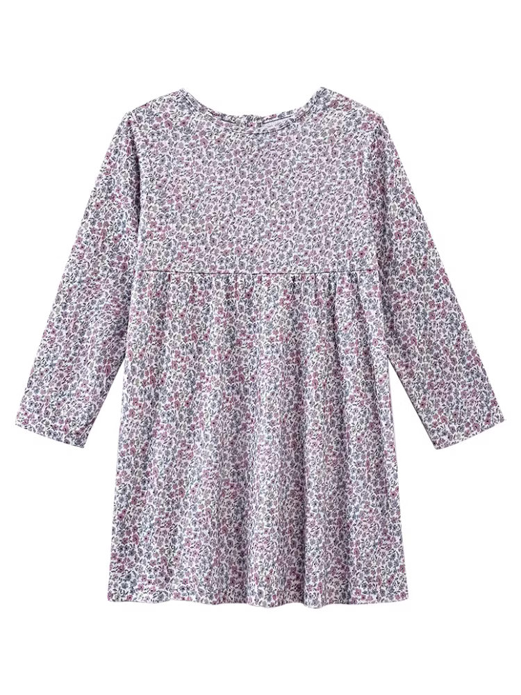 Quần áo trẻ em Hazi Váy dài tay mùa xuân thu Váy dài tay họa tiết hoa ngọt ngào Váy dài vừa phải cho bé gái Trang phục mùa thu cho bé gái Phong cách mới 2025