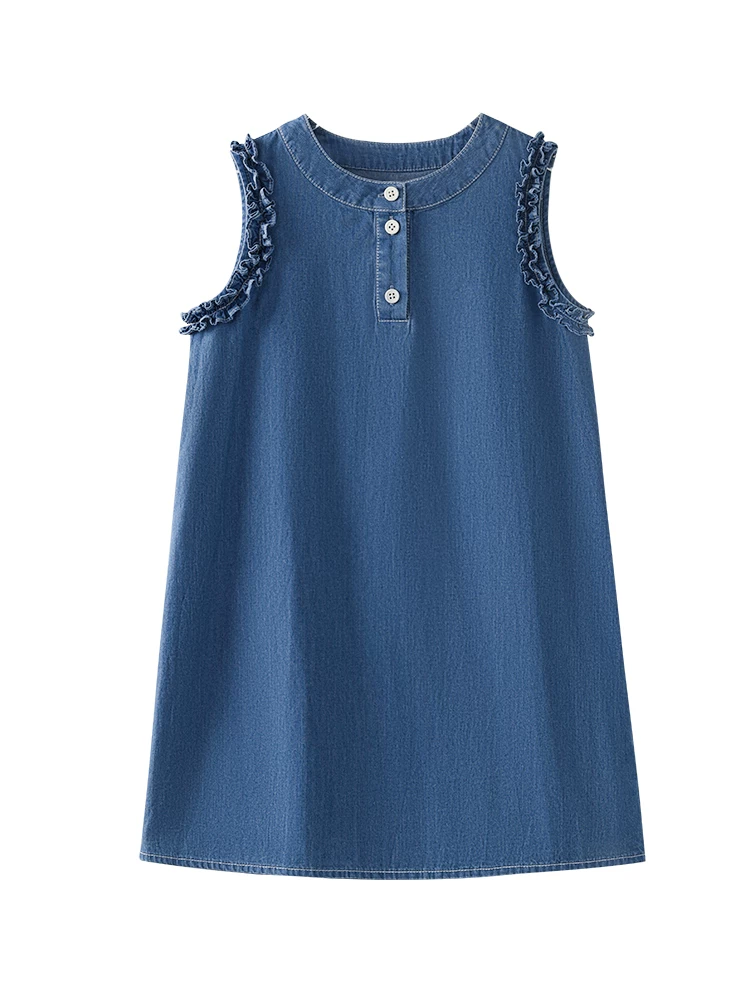 Váy trẻ em mỏng mùa hè Váy denim phong cách Hàn Quốc dành cho bé gái Váy dài vừa phải cho trẻ lớn hơn Quần áo mùa hè