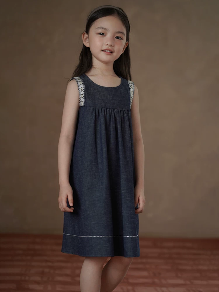 Quần áo trẻ em Hazi Váy trẻ em mùa hè Váy denim giản dị cổ điển cho bé gái Váy ba lỗ cho bé gái Thiết kế đơn giản