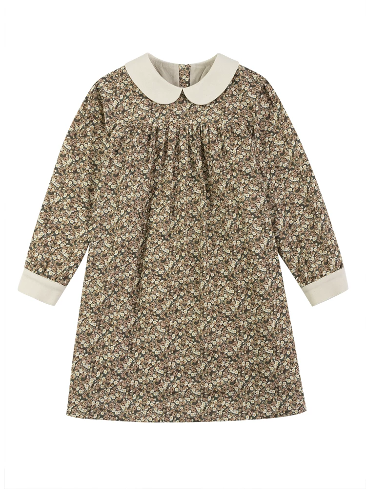 Quần áo trẻ em mùa thu đông váy hoa retro cotton nguyên chất cổ búp bê bé gái váy dài tay sành điệu cho bé gái