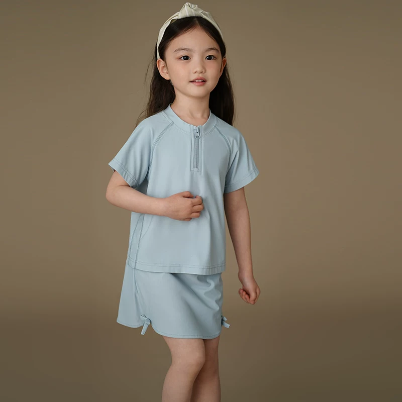 Áo thun ngắn tay thường ngày cho trẻ em váy thoáng khí nhanh khô bộ đồ thể thao mùa hè mỏng cho bé gái