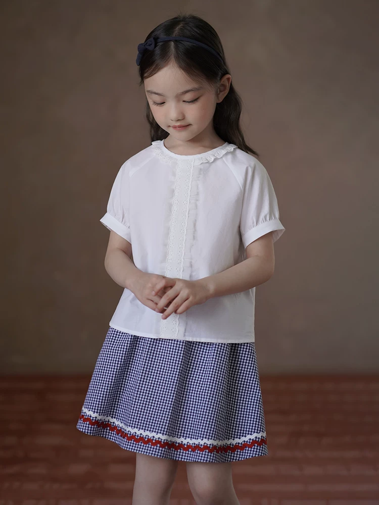 Quần áo trẻ em mặc mùa hè cotton thân thiện với da váy kẻ sọc cổ điển váy chữ A dành cho nữ váy ngắn phong cách học đường váy ngắn mỏng