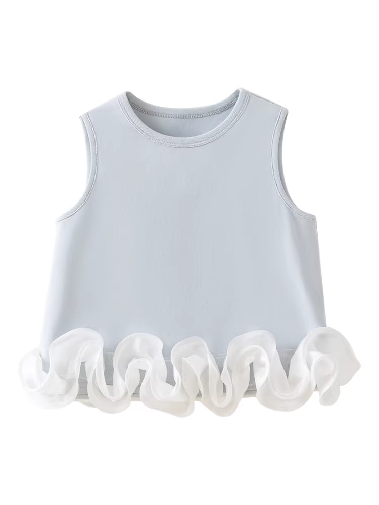 Áo ren màu xanh hè mới 2025 của Hazi dành cho bé gái, áo gile dệt kim thiết kế thời trang, mỏng nhẹ