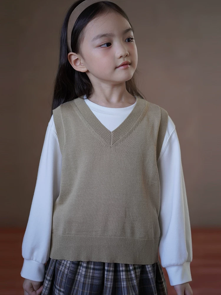 Quần áo trẻ em áo dệt kim mùa xuân thu áo vest kaki đơn giản đa năng áo sơ mi cơ bản cho bé trai và bé gái mang lại cảm giác cao cấp