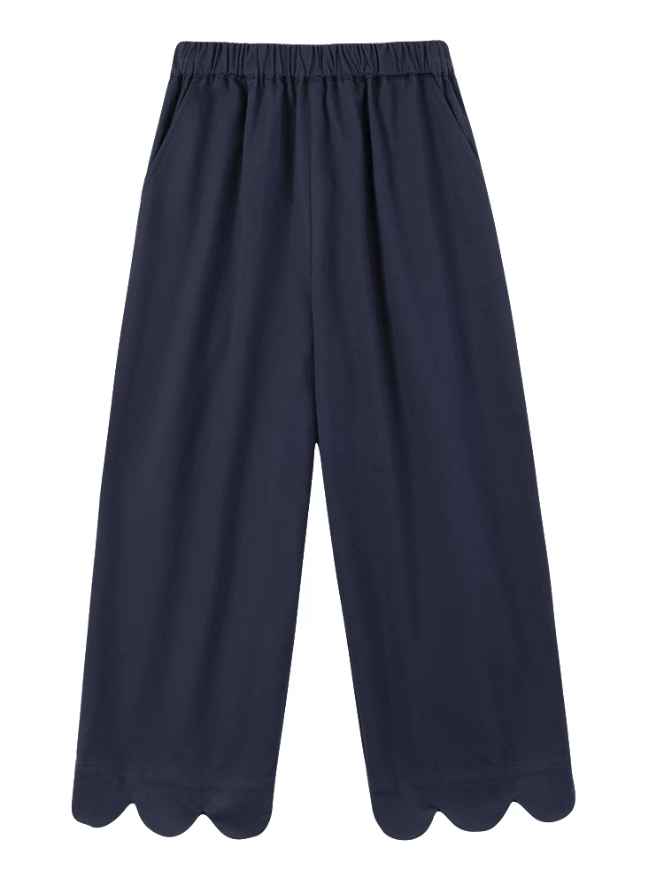 Quần dài cotton mùa xuân thu 2025 Hazi dành cho bé gái, kiểu dáng vintage ren, chất liệu mỏng, dành cho trẻ lớn hơn, quần 9 phần