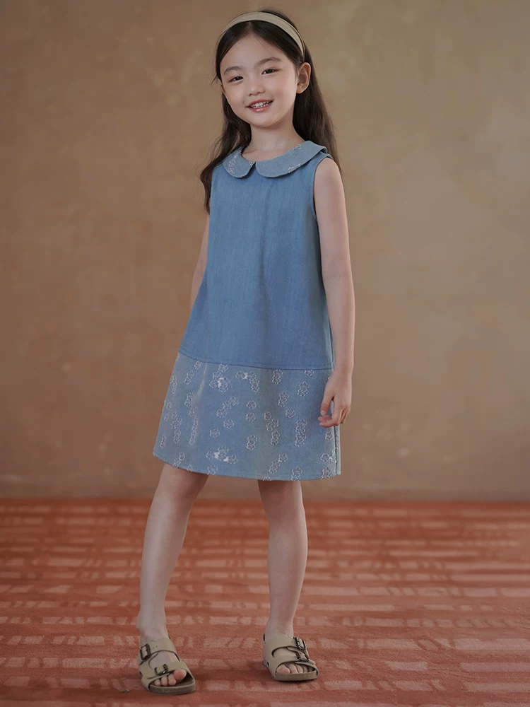 Quần áo trẻ em Hazi Váy denim cổ điển mới mùa hè dành cho bé gái, Váy ba lỗ ngọt ngào và dễ thương dành cho trẻ lớn hơn.