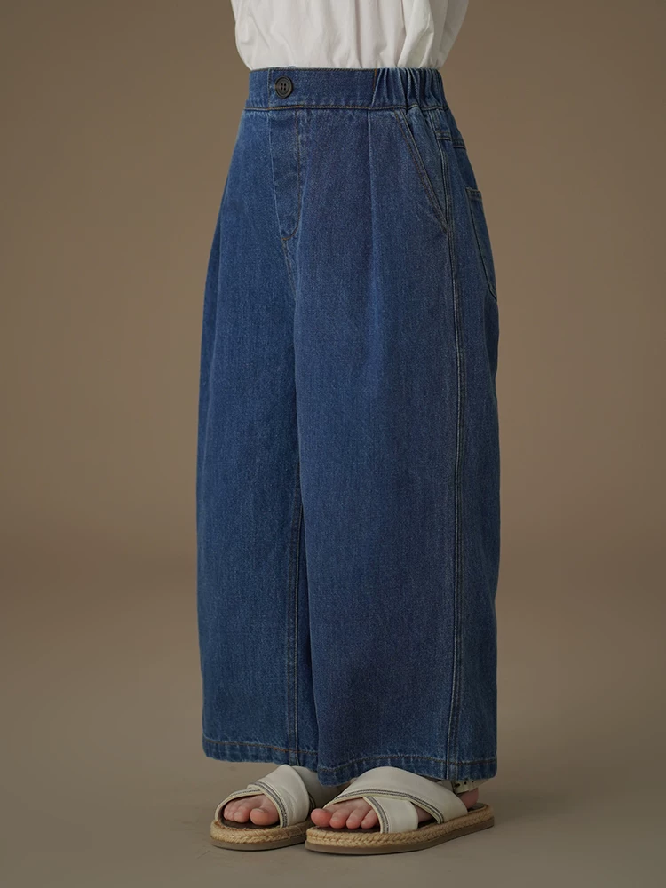 Quần denim trẻ em cho mùa xuân và mùa thu, quần ống rộng dáng rộng thông thường cho bé trai và bé gái, quần dài thông thường cho trẻ lớn hơn.