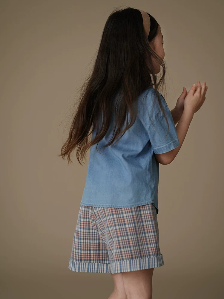 Quần ống rộng mùa hè dành cho trẻ em quần short denim kẻ sọc cổ điển dành cho bé trai và bé gái thường ngày đa năng