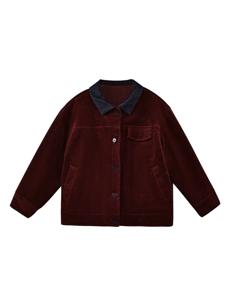Quần áo trẻ em áo khoác vải nhung kiểu retro dành cho bé trai và bé gái, áo khoác cotton cho trẻ lớn, ấm áp cho mùa thu đông.