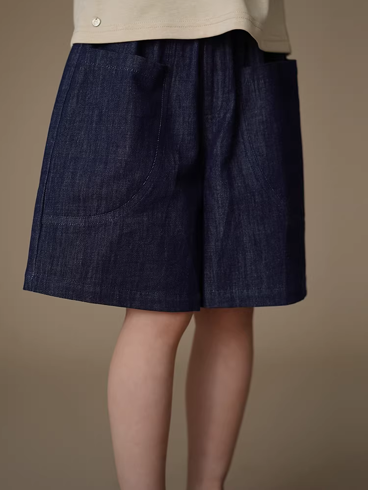Quần thường ngày mùa hè cho trẻ em, quần năm điểm dáng rộng đơn giản, quần short denim cho bé trai và bé gái, cotton thân thiện với làn da.