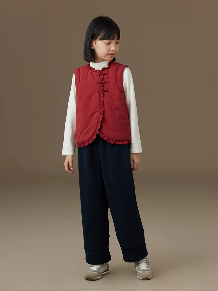 Quần áo trẻ em áo khoác cotton màu đỏ thiết kế theo phong cách Trung Quốc mới áo vest có đệm cho bé gái lớn hơn mùa thu đông