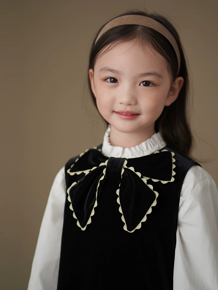 Quần áo trẻ em Ha Chi Váy trẻ em mùa xuân/hè Váy nhung đen Váy dây nơ ngọt ngào Trang phục mùa xuân cho bé gái Cảm giác cao cấp