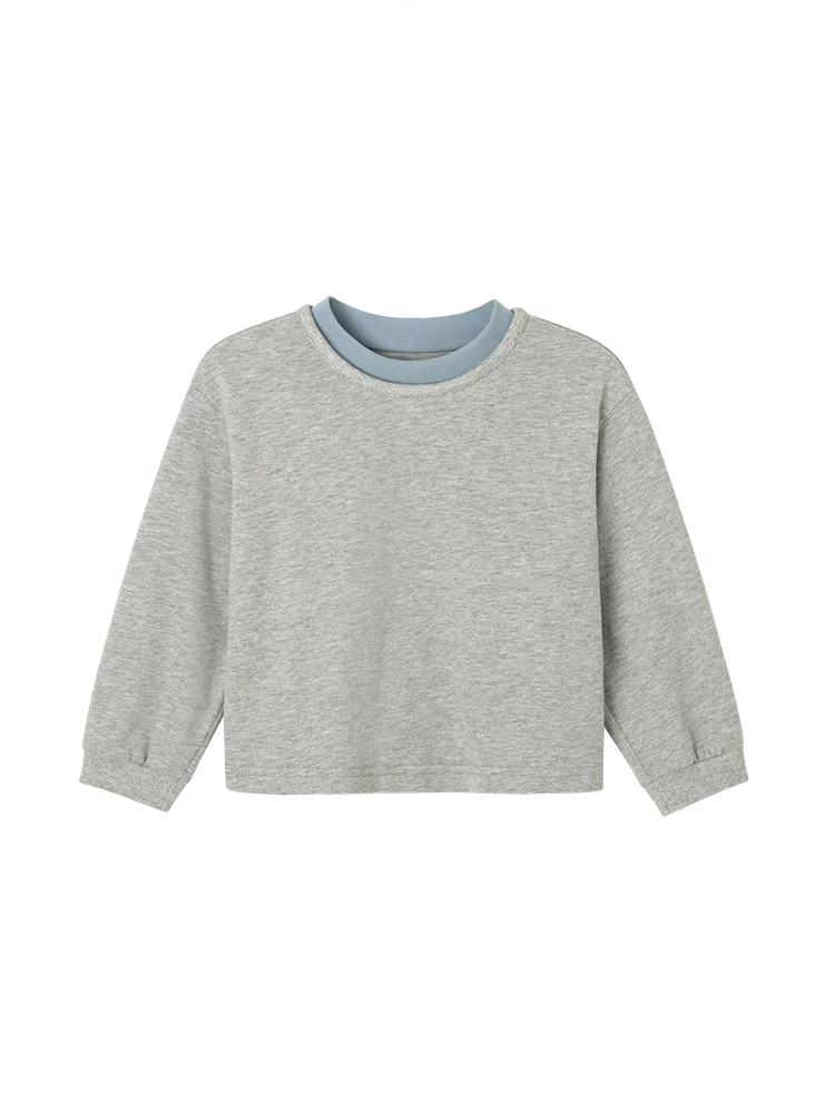 Quần áo trẻ em mùa xuân thu áo thường ngày cotton thân thiện với da áo giả hai mảnh áo thun bé trai và bé gái áo sơ mi màu xám