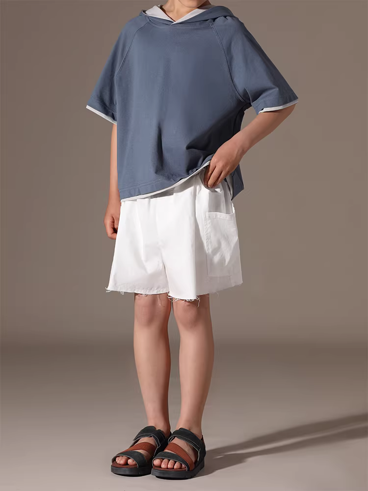 Quần áo trẻ em Hazi 25 Bộ sưu tập mới mùa hè dành cho bé trai và bé gái Áo thun cotton có mũ trùm đầu giả hai mảnh phong cách cha mẹ và con cái Áo thun ngắn tay thể thao