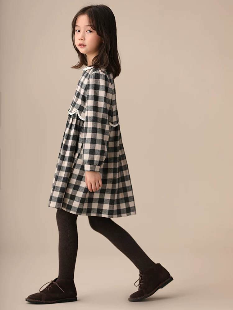Hazi Quần Áo Trẻ Em Mùa Đông Hàng Mới Về Bé Gái Nguyên Chất Cotton Lót Lông Cừu Cổ Búp Bê Kẻ Sọc Ren Tay Dài Ấm Áp đầm